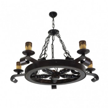 Distribuidor - Lâmpadas Diversas | Lâmpadas Rústicas | LAMPARA RUSTICO RUEDA 5XE27 MARRON REGX68X68 CM Ref: 92.527/5